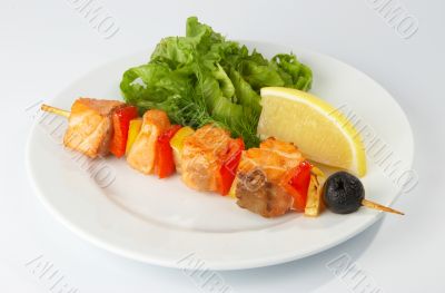 Shish kebab from salmon.