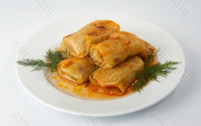 Meat stuffed cabbage leaves.