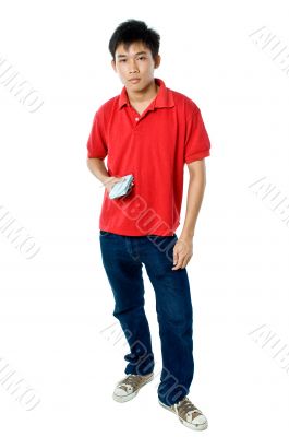 Holding a games console