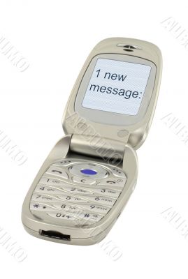 mobile phone with ONE NEW MESSAGE text