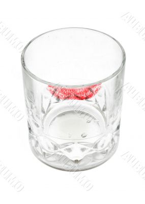 whisky glass with lipstick