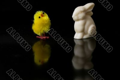Easter chicken decoration and easter bunny