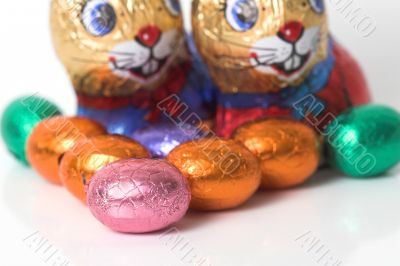 Easter bunnies watching the easter eggs
