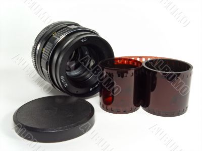 objective lens with film strip