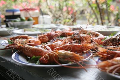 Plate of tiger prawns