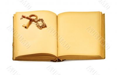 open old book with key motif
