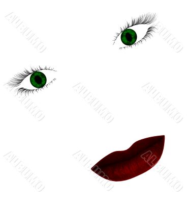 Green eyes and red lips