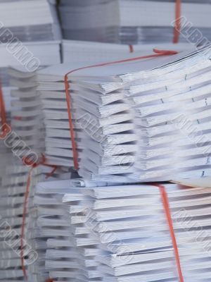 Stacks of paper at a printshop