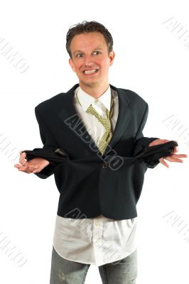 Man showing his empty pockets
