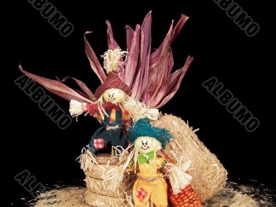 Scarecrows with Hay and Corn