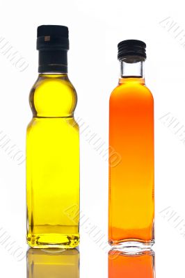 Bottles of olive oil and vinegar