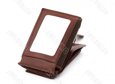 brown leather wallet with a blank space for credit card