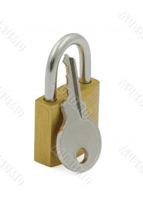 padlock and key on white background