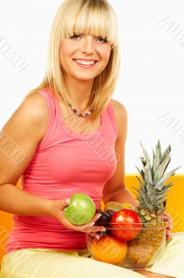Happy women with fruits
