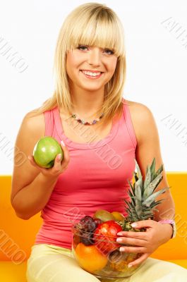 Happy women with fruits