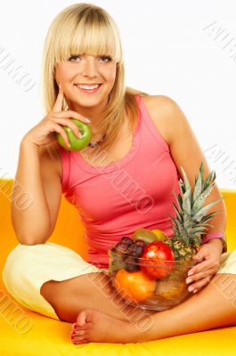 Happy women with fruits