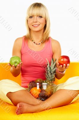 Happy women with fruits