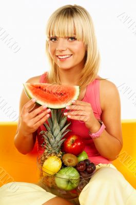 Happy women with fruits