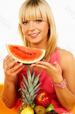 Happy women with fruits
