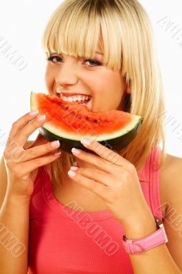 Happy women with fruits