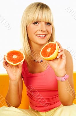 Happy women with fruits