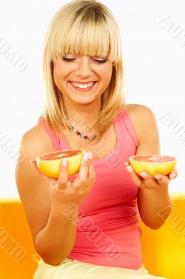 Happy women with fruits