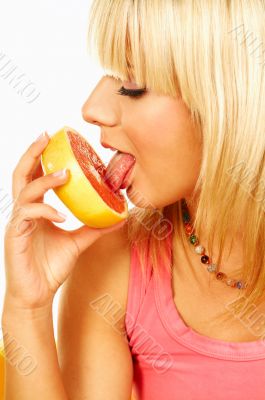 Happy women with fruits