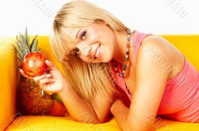 Happy women with fruits