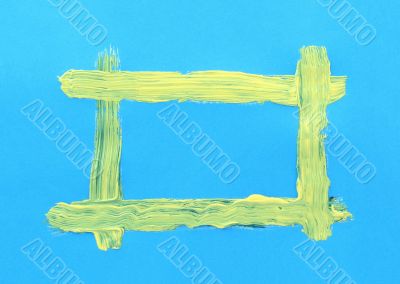 ellow handpainted frame on bright blue paper