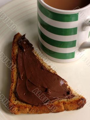 Tea and toast with chocolate spread