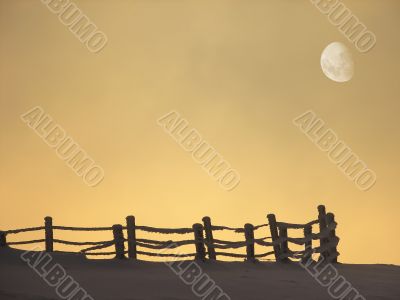 Winter landscape with moon