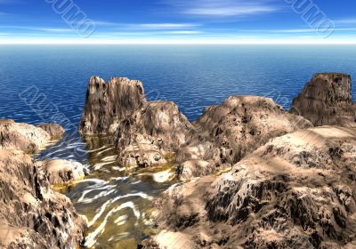 3d rocky shoreline