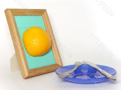 Orange in the frame and blue plate