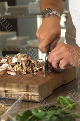 Chopping the mushrooms