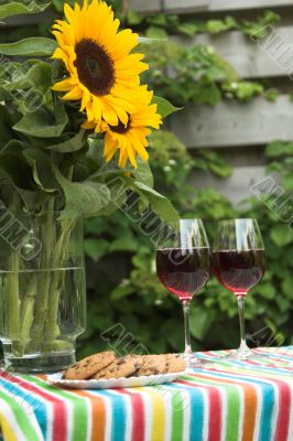 Table for two with sunflowers