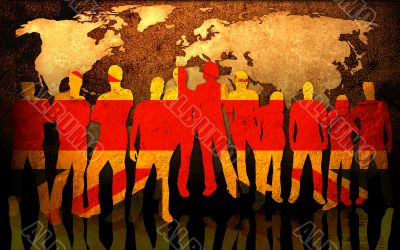 team and world map background