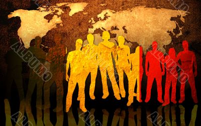 team and world map background