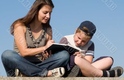 Family with book