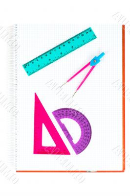 School supplies on a notebook