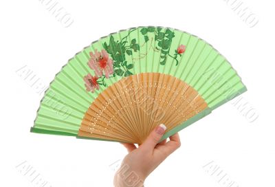 female hand with decorated fan
