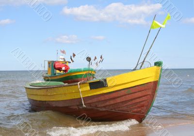 old fishing boats against beautiful sky