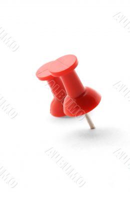 real macro of two red pushpins on white