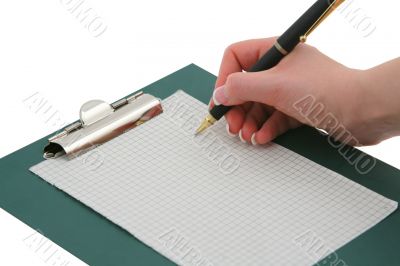 writing hand on white background