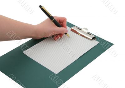 writing hand on white background
