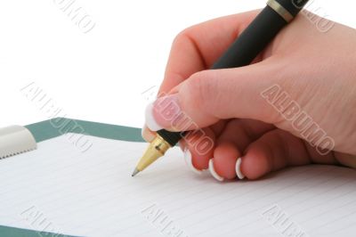 writing hand on white background