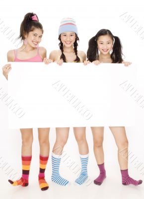 Teens with Blank Sign