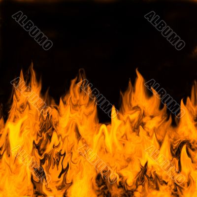 Burning flames against a dark background