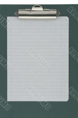 piece of lined paper stuck to a clipboard