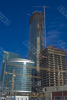 Moscow skyscraper construction in the blue