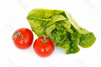 tomatoes and salad on white